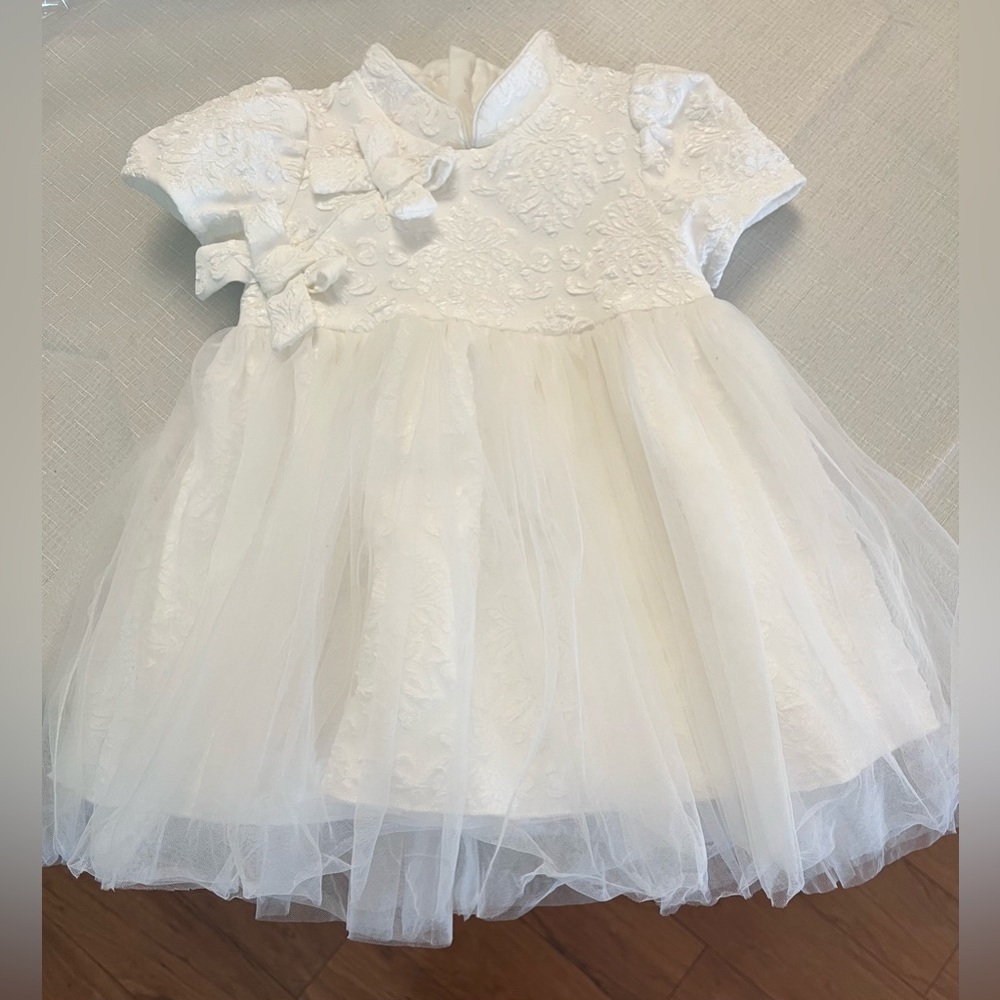 Baby Girl Christening Dress Girls Mesh Baptism Bows Party 8-12 Months NWOT
